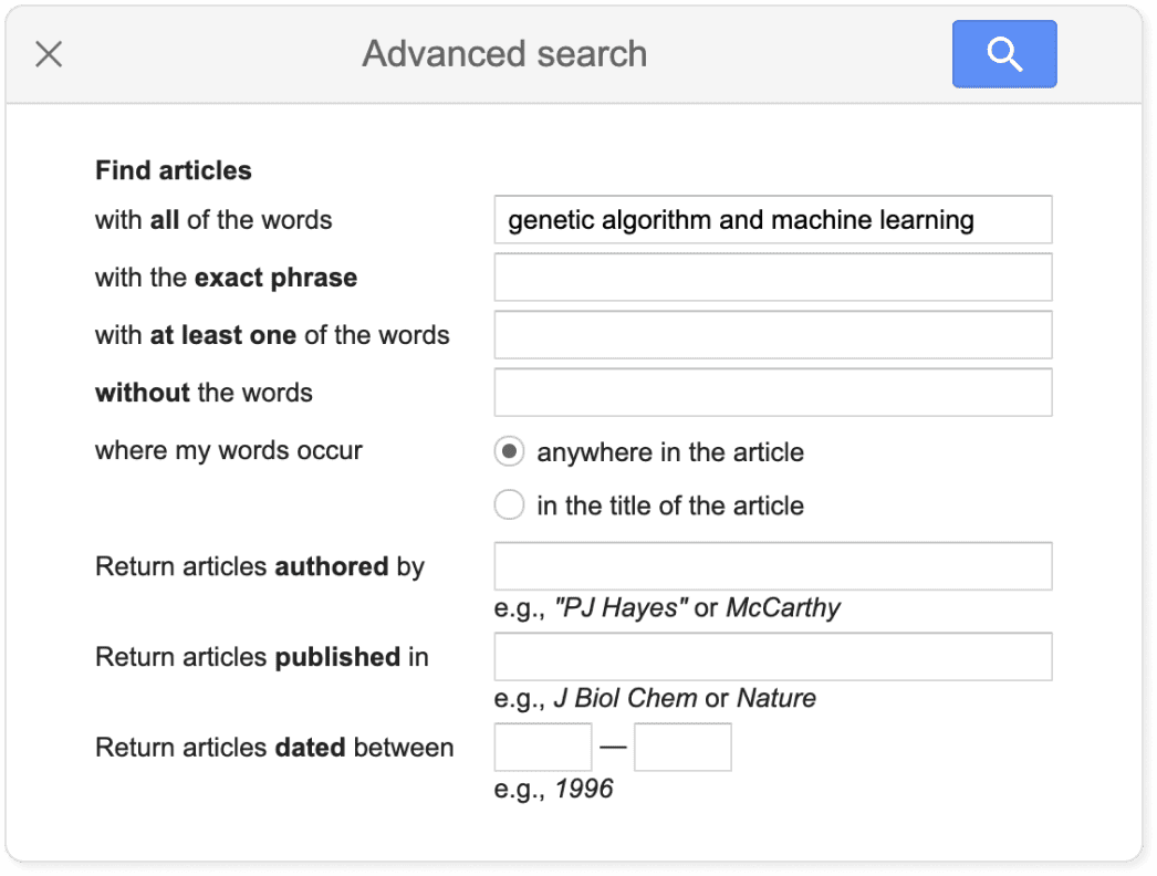 Google Scholar advanced search